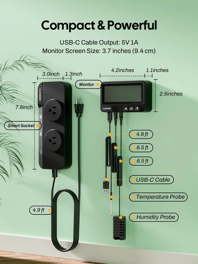 Alt view image 2 of 7 - 1200W Dual Outlet WiFi Temperature & Humidity Controller for Reptiles