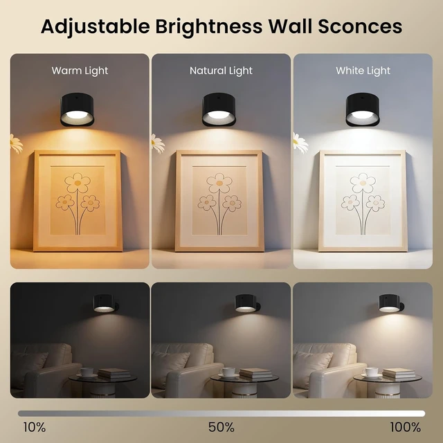 Alt view image 2 of 6 - Battery Operated Wall Sconce 3-Pack Wall Lights for Bedroom