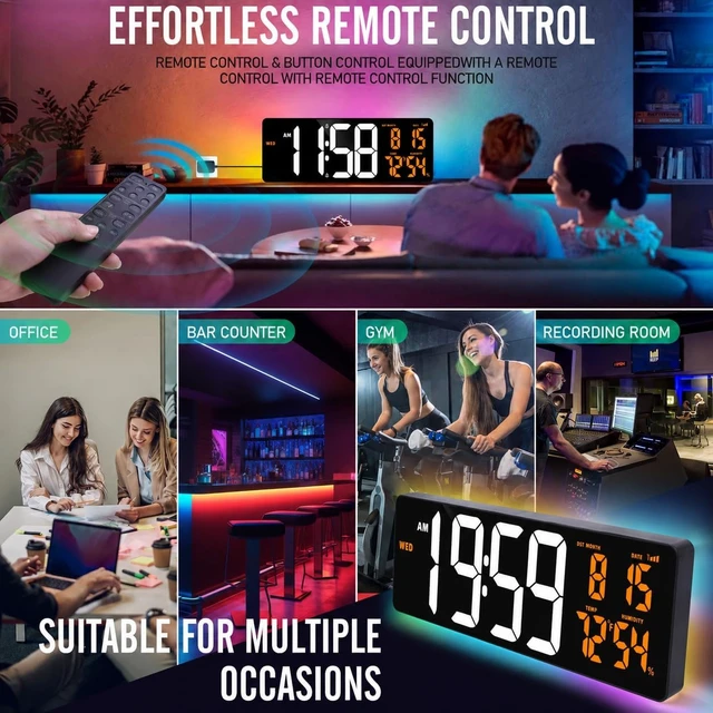 Alt view image 7 of 7 - 17.2'' Bluetooth Large Digital Wall Clock LED Display Timer with RGB Ambient Lights, Temperature/Humidity & Remote Control for Home, Office, Classroom (White + Orange)