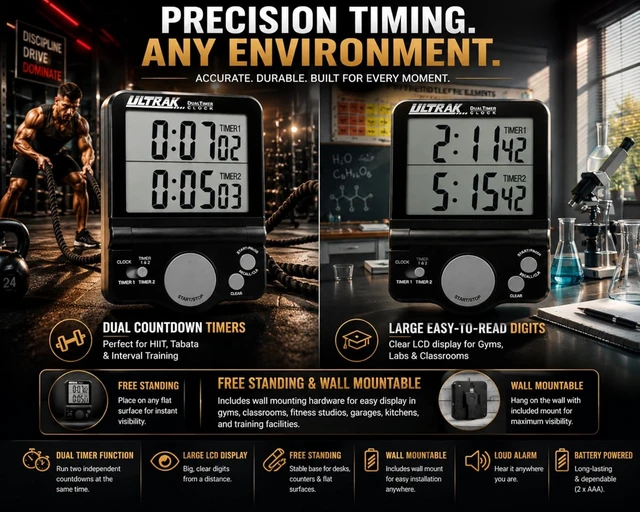 Alt view image 2 of 7 - T-4 Jumbo Dual Timer 1 Large Display Countdown & Count Up, 24-Hour Range, Loud Alarm, Dual Memory, Wall Mount or Tabletop for Classroom, Gym, Office & Meetings