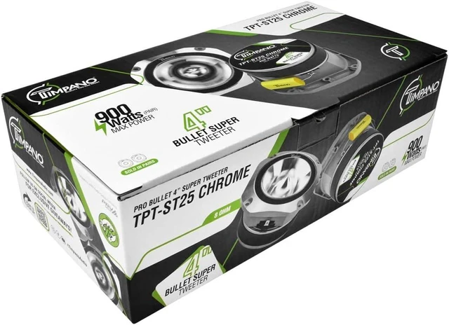 Alt view image 7 of 7 - TPT-ST25 4-Inch Chrome Super Tweeter 8 Ohm, 900 Watts Max, 107 dB, 1.5 in Voice Coil, High Sensitivity, Slim Profile Bullet Tweeters for Pro Audio (Pair)