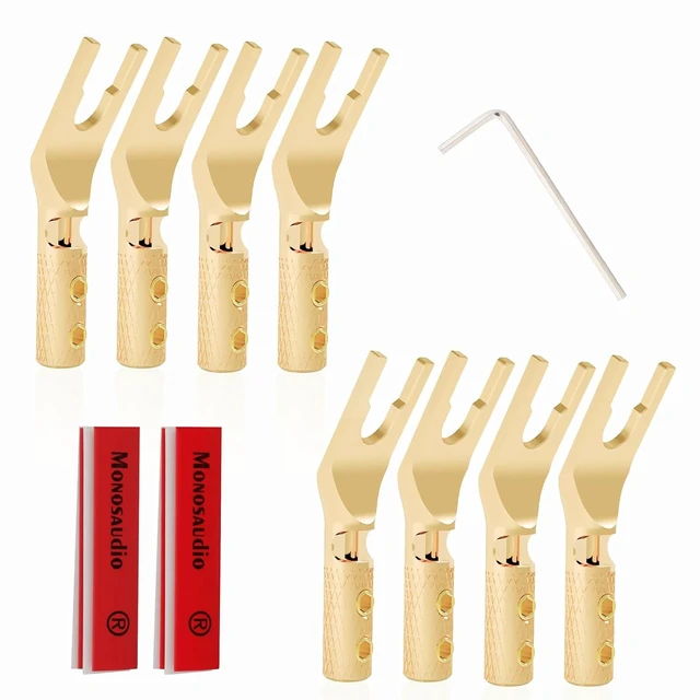 Main image of Pure Copper Speaker Spade Connector 45 Degree Screw Locking (Gold Plated)