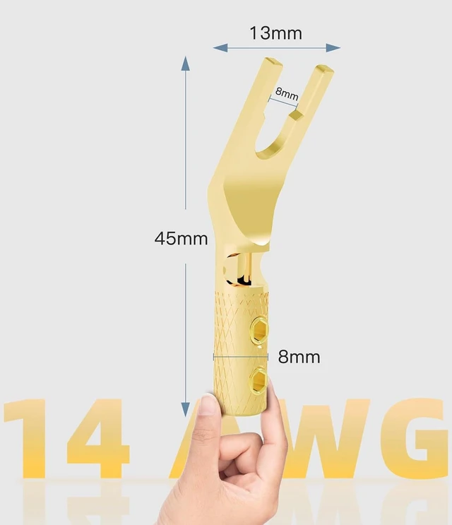 Alt view image 6 of 7 - Pure Copper Speaker Spade Connector 45 Degree Screw Locking (Gold Plated)