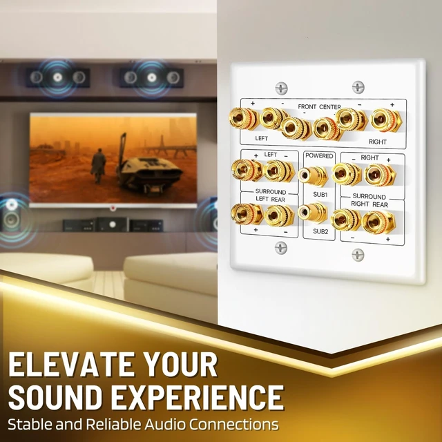 Alt view image 2 of 6 - TNP 7.2 Home Theater Wall Plate with Dual RCA Subwoofer Jacks 2-Gang, White