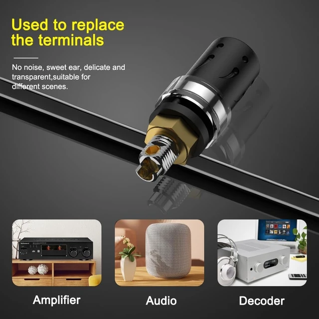 Alt view image 3 of 6 - BP603R 4X Hi-End Speaker Binding Post Rhodium-Plated Pure Copper HiFi Banana Plug Socket Terminals, Screw Lock Audiophile Jacks, Eutectic Copper Alloy