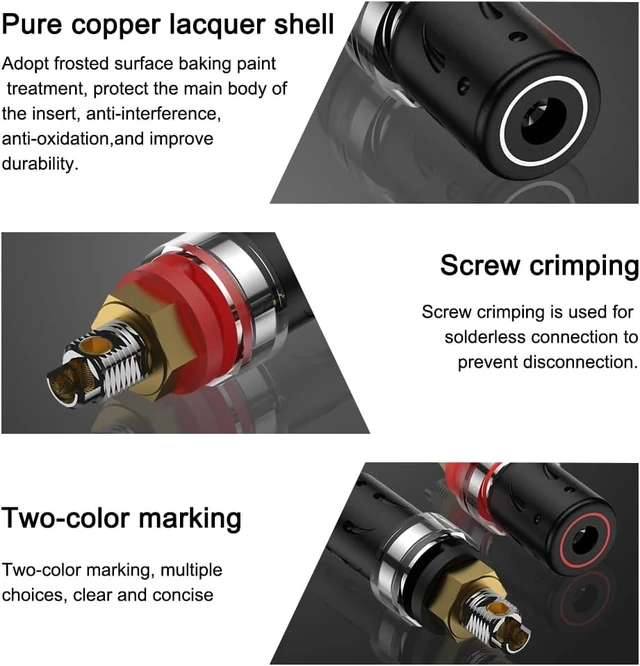 Alt view image 5 of 6 - BP603R 4X Hi-End Speaker Binding Post Rhodium-Plated Pure Copper HiFi Banana Plug Socket Terminals, Screw Lock Audiophile Jacks, Eutectic Copper Alloy
