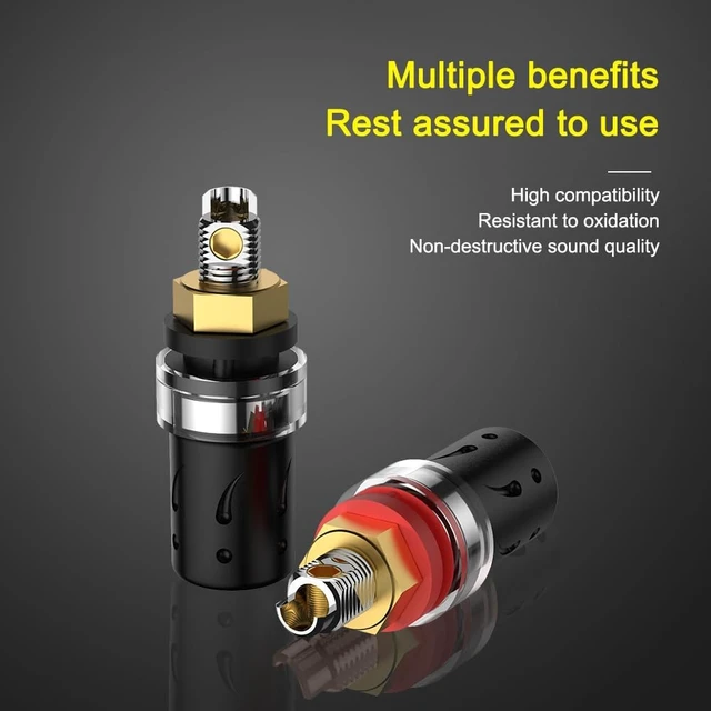 Alt view image 6 of 6 - BP603R 4X Hi-End Speaker Binding Post Rhodium-Plated Pure Copper HiFi Banana Plug Socket Terminals, Screw Lock Audiophile Jacks, Eutectic Copper Alloy