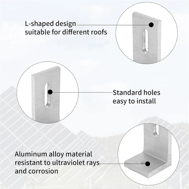 Alt view image 7 of 7 - Aluminum Alloy L-Foot Solar Mount Photovoltaic Panel Mounting L Brackets for Roof PV System, Waterproof & Weatherproof, Strong Load (20 PCS)