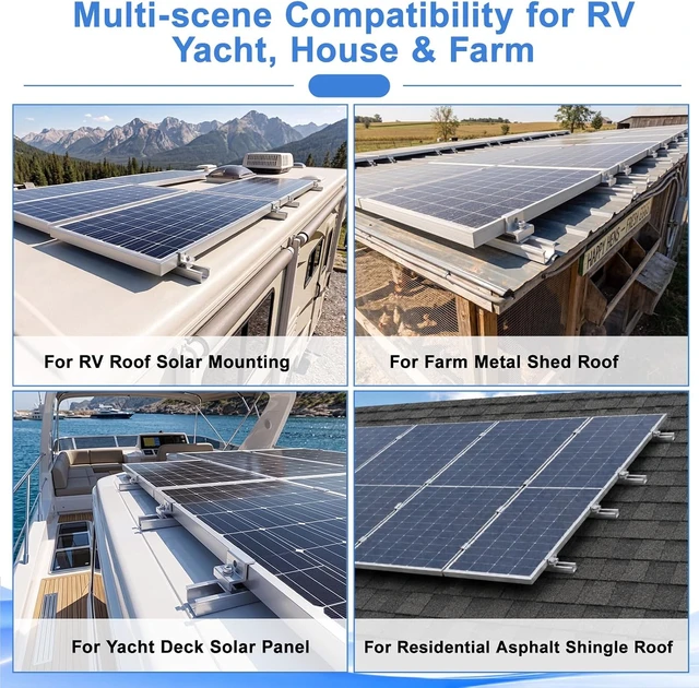 Alt view image 5 of 7 - Anodized Aluminum Solar Panel Mounting Kit 10 Rails, 4 End + 6 Mid Clamps, 20 Screws, 1 Allen Key for 4 Panels Side by Side, Fits 1.18 to 1.38 Frames, Rustproof, DIY Install for RV/Boat/Home Roofs