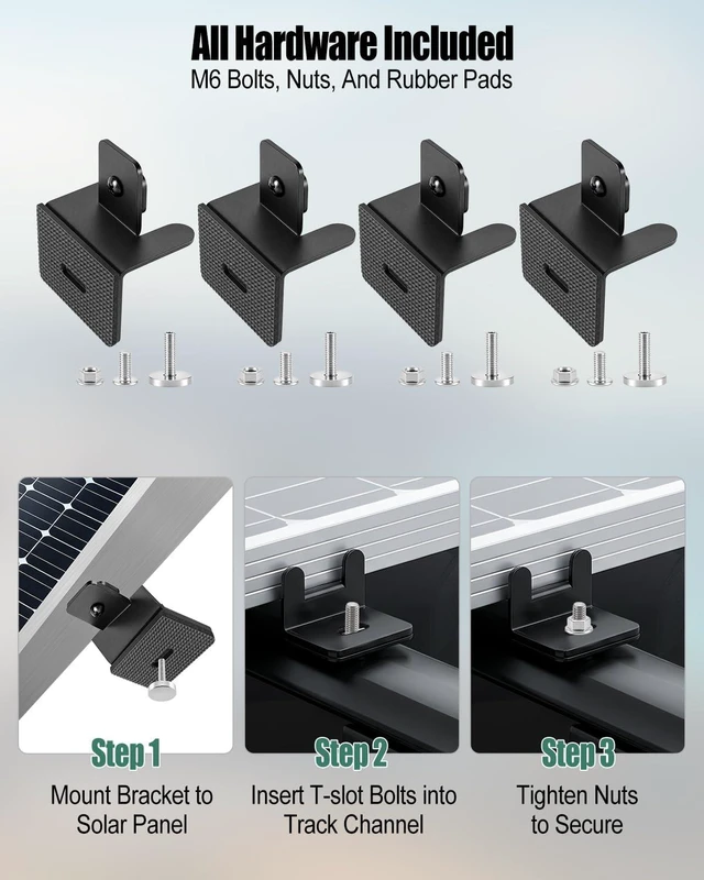Alt view image 6 of 7 - Heavy-Duty Steel Solar Panel T-Slot Mount Kit Bracket for Roof Racks