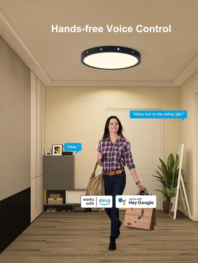 Alt view image 2 of 7 - 2500LM 12-Inch Smart Ceiling Light, 2700K-6500K, Black