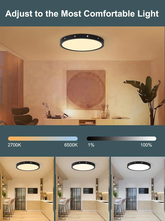 Alt view image 3 of 7 - 2500LM 12-Inch Smart Ceiling Light, 2700K-6500K, Black