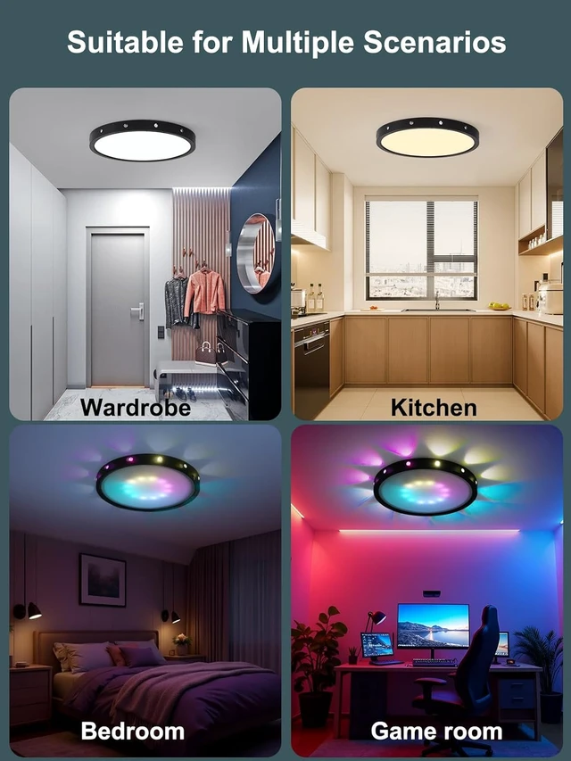 Alt view image 5 of 7 - 2500LM 12-Inch Smart Ceiling Light, 2700K-6500K, Black