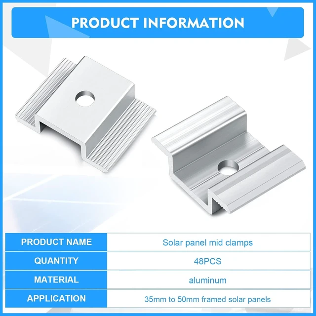Alt view image 7 of 7 - 48-Pack 1.06-Inch Aluminum Solar Panel Mid Clamps