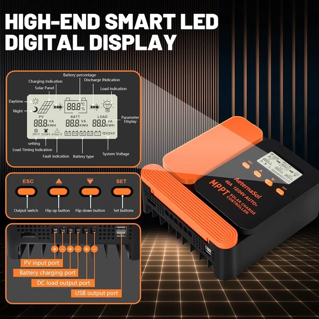 Alt view image 4 of 7 - 40A 12V/24V MPPT Solar Charge Controller for RV, Boat & Cabin