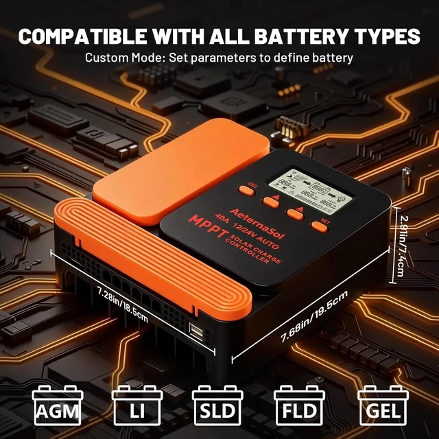 Alt view image 5 of 7 - 40A 12V/24V MPPT Solar Charge Controller for RV, Boat & Cabin