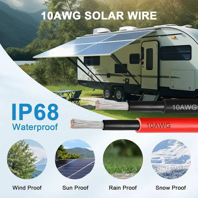 Alt view image 7 of 7 - 30FT 10AWG Solar Extension Panel Cable Waterproof Female & Male Connectors with Adaptor Kit Tool, PV Wire for RV, Home, Boat & Solar Panels (30ft Red + 30ft Black)
