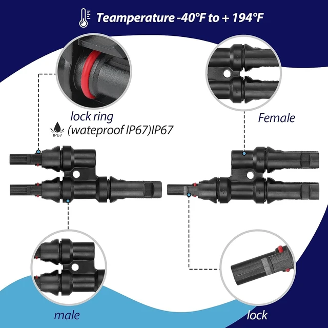 Alt view image 2 of 7 - 10-Pairs 2-to-1 Solar Panel Branch Y Connector (Fmm Mff)