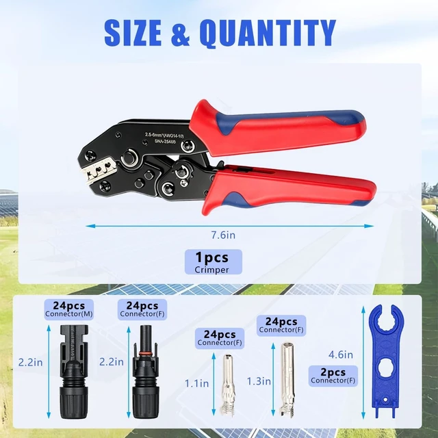 Alt view image 3 of 7 - 24-Pairs Solar Panel MC4 Connectors with Crimping Tool Kit