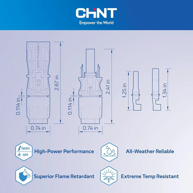 Alt view image 2 of 7 - CHINT UL 6703 & TÜV Certified Solar Panel Connectors 1500V 46A DC MC4-Compatible PV Cable Connectors Kit for 10/12/14 AWG Wire with Dust Caps & Spanners (30 Pairs)