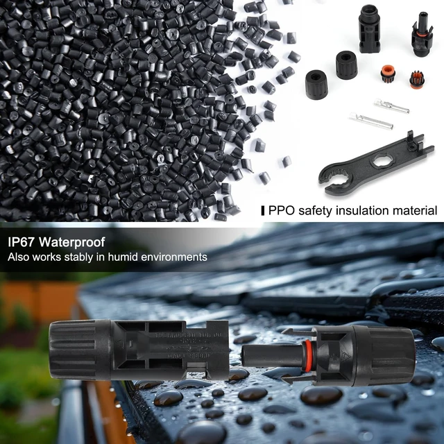 Alt view image 3 of 7 - MC4 Solar Panel Connectors 50 Pairs/100 PCS IP67 Waterproof Male/Female Plugs with 2 Spanners, 1000V 30A 10AWG 2.5mm²-6mm²