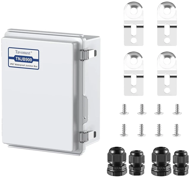 Main image of IP67 Waterproof Outdoor Electrical Junction Box (Grey Cover) ABS Plastic Enclosure with Hinged Lid, Mounting Plate & Wall Mount Brackets, Weatherproof Dustproof Project Box (11.4"×7.5"×5.5")