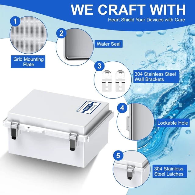 Alt view image 3 of 7 - IP67 Waterproof Outdoor Electrical Junction Box (Grey Cover) ABS Plastic Enclosure with Hinged Lid, Mounting Plate & Wall Mount Brackets, Weatherproof Dustproof Project Box (11.4"×7.5"×5.5")