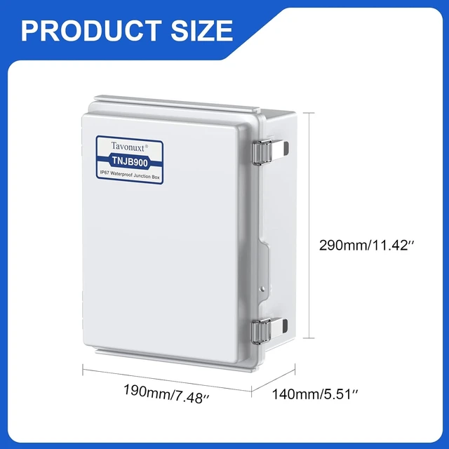 Alt view image 4 of 7 - IP67 Waterproof Outdoor Electrical Junction Box (Grey Cover) ABS Plastic Enclosure with Hinged Lid, Mounting Plate & Wall Mount Brackets, Weatherproof Dustproof Project Box (11.4"×7.5"×5.5")