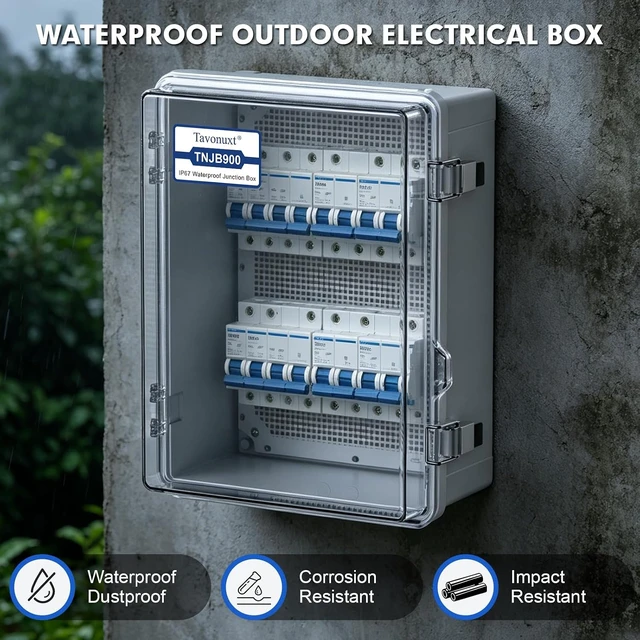 Alt view image 2 of 7 - IP67 Waterproof Outdoor Electrical Junction Box (Clear Cover) ABS Plastic Enclosure with Hinged Lid, Mounting Plate & Wall Mount Brackets, Weatherproof Dustproof Project Box (13.8"×9.8"×5.9")