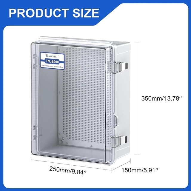Alt view image 4 of 7 - IP67 Waterproof Outdoor Electrical Junction Box (Clear Cover) ABS Plastic Enclosure with Hinged Lid, Mounting Plate & Wall Mount Brackets, Weatherproof Dustproof Project Box (13.8"×9.8"×5.9")