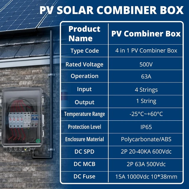 Alt view image 3 of 7 - 4-String Transparent Solar Combiner Box 500V DC Breaker & 15A Fuse
