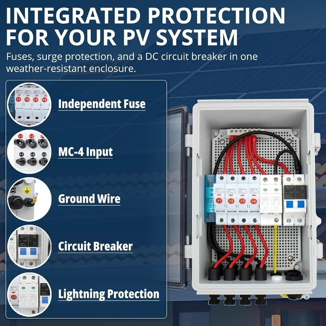 Alt view image 5 of 7 - 4-String Transparent Solar Combiner Box 500V DC Breaker & 15A Fuse
