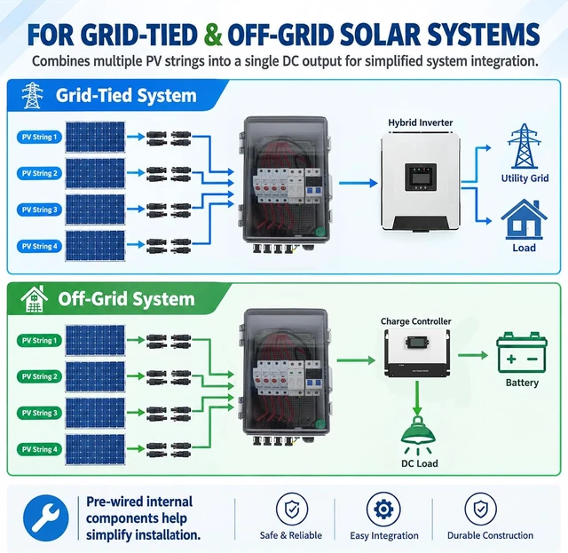 Alt view image 6 of 7 - 4-String Transparent Solar Combiner Box 500V DC Breaker & 15A Fuse