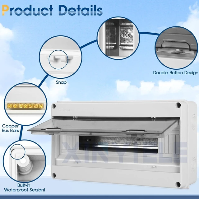 Alt view image 3 of 7 - IP65 Waterproof ABS Plastic Distribution Protection Box Transparent Cover, Indoor/Outdoor Wall Circuit Breaker Box (HT-18WAY)