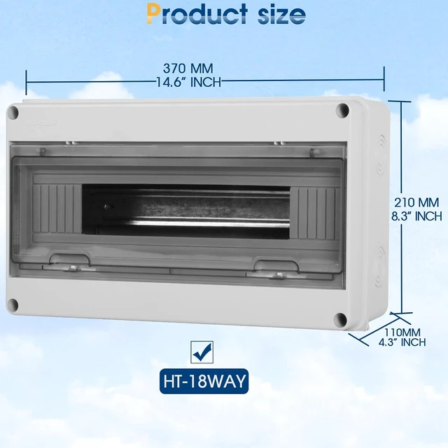 Alt view image 5 of 7 - IP65 Waterproof ABS Plastic Distribution Protection Box Transparent Cover, Indoor/Outdoor Wall Circuit Breaker Box (HT-18WAY)
