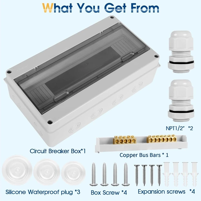 Alt view image 7 of 7 - IP65 Waterproof ABS Plastic Distribution Protection Box Transparent Cover, Indoor/Outdoor Wall Circuit Breaker Box (HT-18WAY)