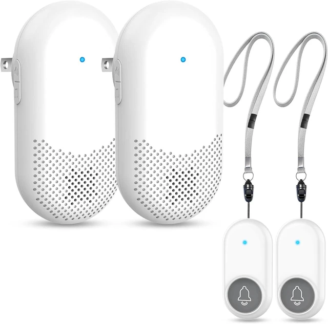 Main image of Wireless Caregiver Pager & Emergency SOS Call System 4000ft Long Range FSK Penetration, Breakaway Safety Lanyard for Seniors & Adults (White, 4000ft Long-Range (2 Buttons + 2 Receivers))
