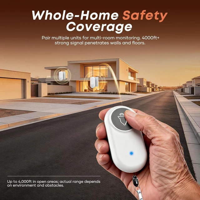 Alt view image 2 of 7 - Wireless Caregiver Pager & Emergency SOS Call System 4000ft Long Range FSK Penetration, Breakaway Safety Lanyard for Seniors & Adults (White, 4000ft Long-Range (2 Buttons + 2 Receivers))