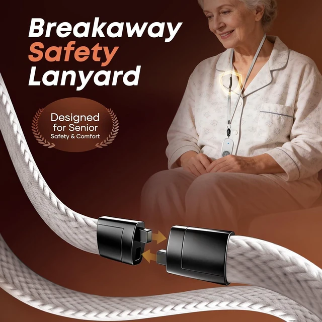 Alt view image 3 of 7 - Wireless Caregiver Pager & Emergency SOS Call System 4000ft Long Range FSK Penetration, Breakaway Safety Lanyard for Seniors & Adults (White, 4000ft Long-Range (2 Buttons + 2 Receivers))