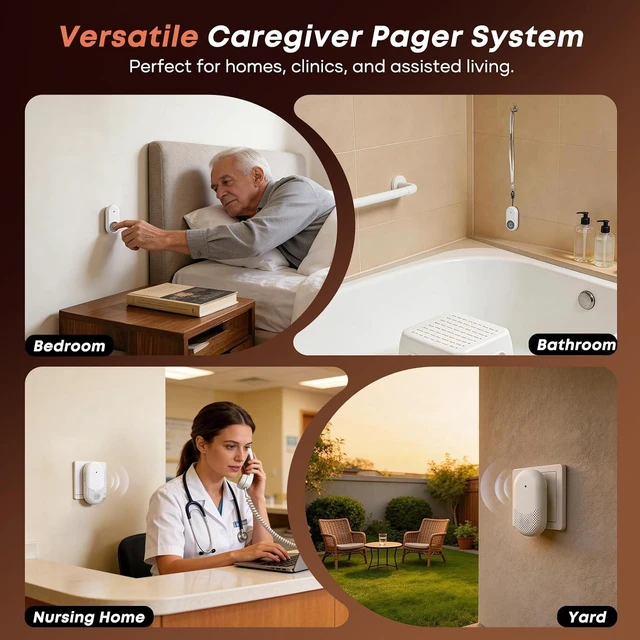 Alt view image 6 of 7 - Wireless Caregiver Pager & Emergency SOS Call System 4000ft Long Range FSK Penetration, Breakaway Safety Lanyard for Seniors & Adults (White, 4000ft Long-Range (2 Buttons + 2 Receivers))