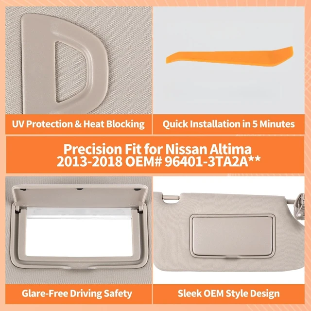 Alt view image 4 of 7 - Sun Visor Pair Compatible with Nissan Altima 2013-2018 (Color Beige)
