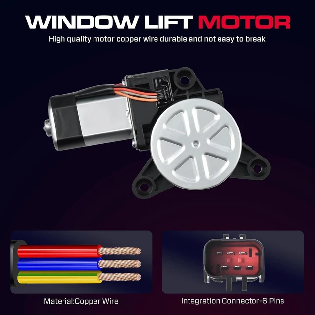 Alt view image 4 of 7 - Front Driver Side Power Window Regulator with Motor (6 Pins) Fits 2008-2016 Town & Country, 2008-2020 Dodge Grand Caravan, 2012-2015 Ram C/V, 748-508
