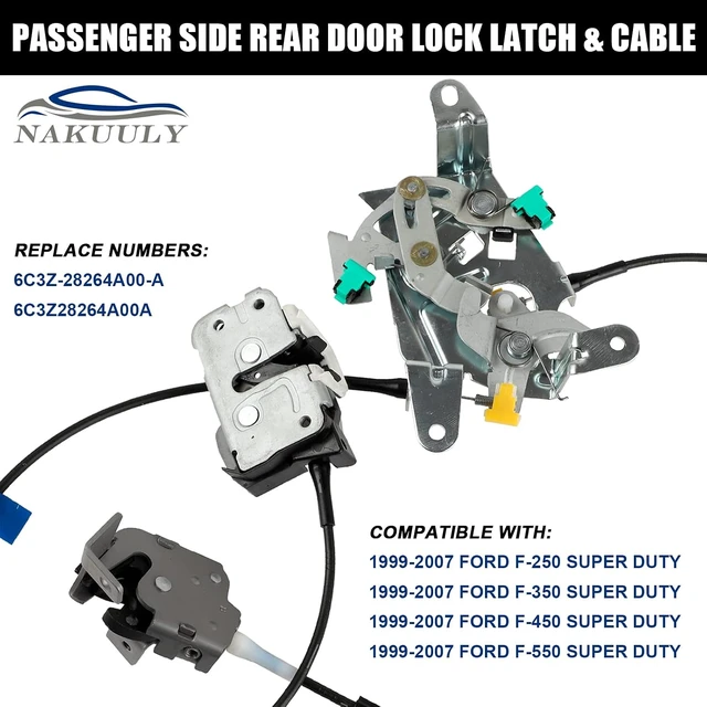 Alt view image 2 of 6 - Right Rear Door Lock Latch & Cable for 1999-2007 F250/F350/F450 Super Duty