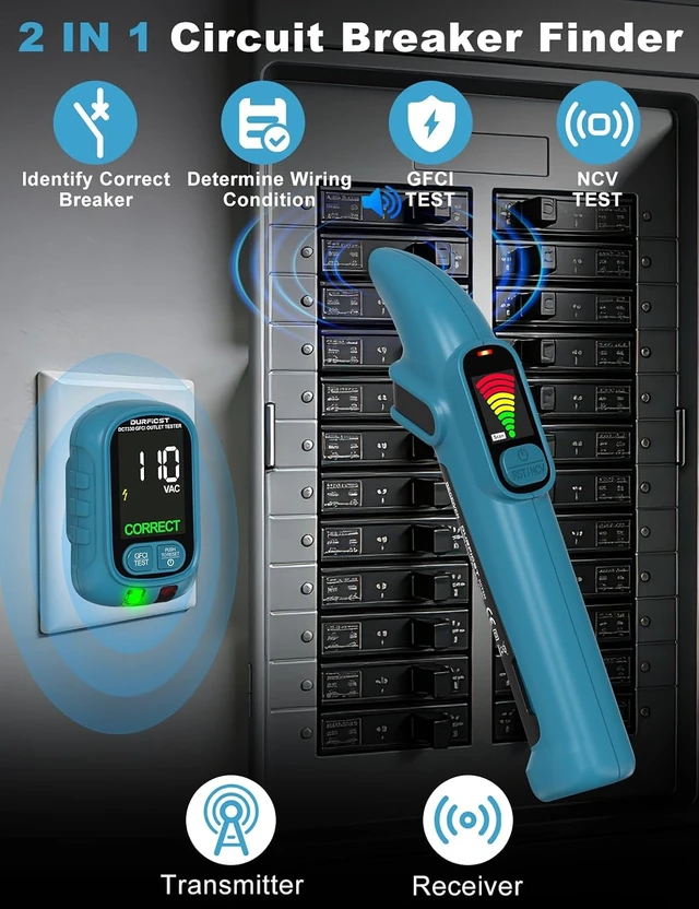 Alt view image 2 of 7 - Circuit Breaker Finder with GFCI Outlet Tester NCV Electrical Circuit Tracer Kit with LCD Display, Adapters & Carrying Case