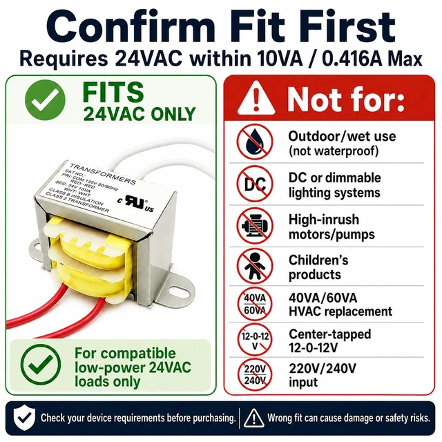 Alt view image 2 of 7 - 10-Pack 120V to 24V AC Transformers UL Recognized Component