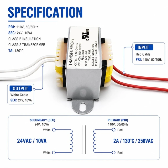 Alt view image 6 of 7 - 10-Pack 120V to 24V AC Transformers UL Recognized Component