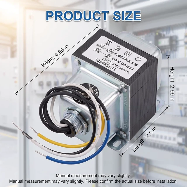 Alt view image 2 of 7 - TR75VA001 75VA 120 to 24VAC Transformer with Built-in Circuit Breaker