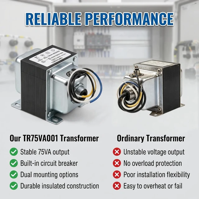 Alt view image 4 of 7 - TR75VA001 75VA 120 to 24VAC Transformer with Built-in Circuit Breaker