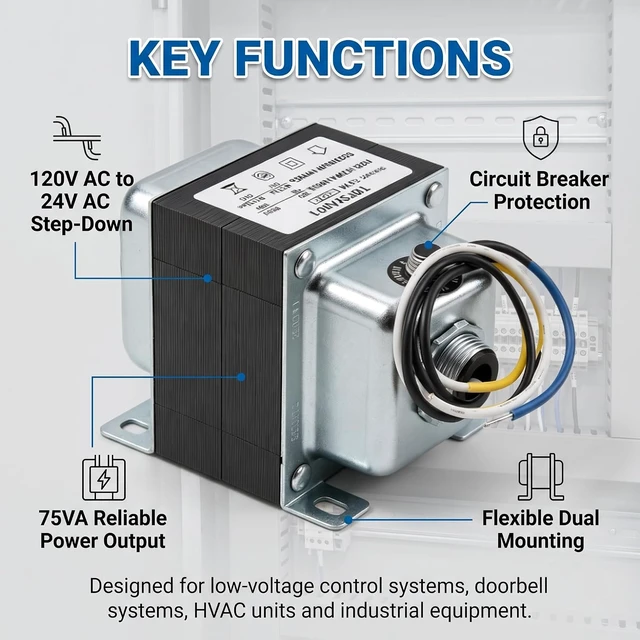 Alt view image 5 of 7 - TR75VA001 75VA 120 to 24VAC Transformer with Built-in Circuit Breaker