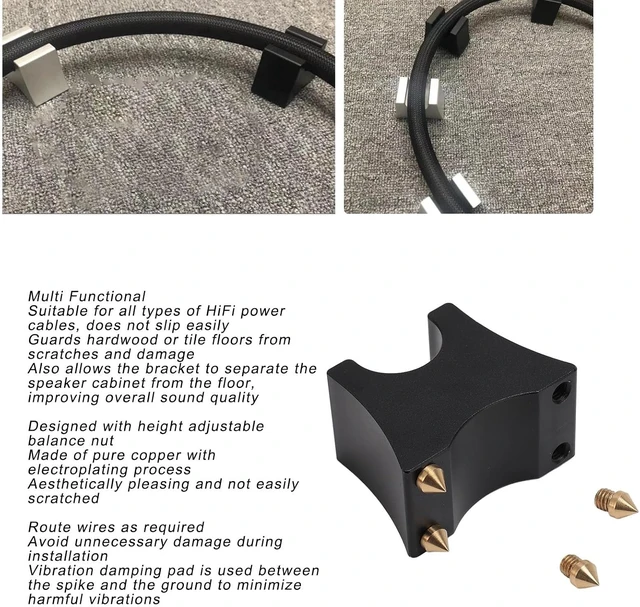 Alt view image 2 of 7 - 4-Pcs HiFi Speaker Cable Isolation Stand Aluminum Feet & Power Cable Shock Mount, Spike Stand for Subwoofer, CD, DVD, Amplifier & Turntable